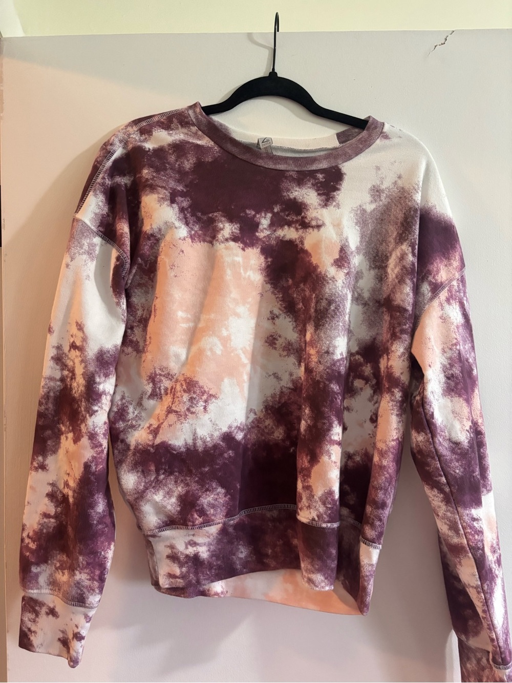 Zella Tie-Dye Crewneck Sweatshirt in Purple, White, Peach